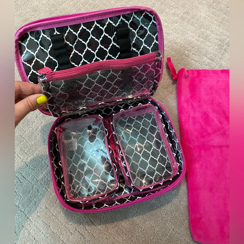 NEW Hot Pink, Black & White Velour Travel Laundry / Shoe & Cosmetics Makeup Bags